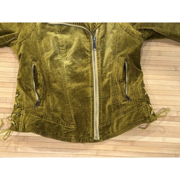 Free People Lacey Velvet Jacket Moto Lace Up Side Cuff Zip Charteruse Small Rare - Picture 7 of 15